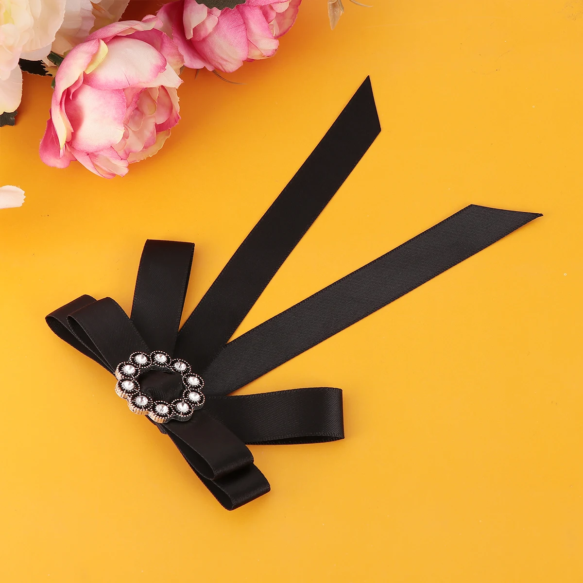 

Bowknot Brooch Rhinestone Alloy Ribbon Decorative Pin For Women Black Hanging Jewelry Scarf Clothes Accessory Retro Badge