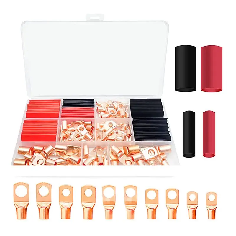 VOFUN-300Pcs Battery Cable Ends Awg 2 4 6 8 10 Gauge Wire Connectors,148 Pcs Battery Terminal +152Pcs Heat Shrink Tubing Kit