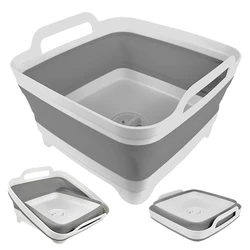 9L Collapsible Dish Basin with Drain Plug Kitchen Dishpan For Washing Dishes Foldable Space-Saving Camping Sink For RV YY134