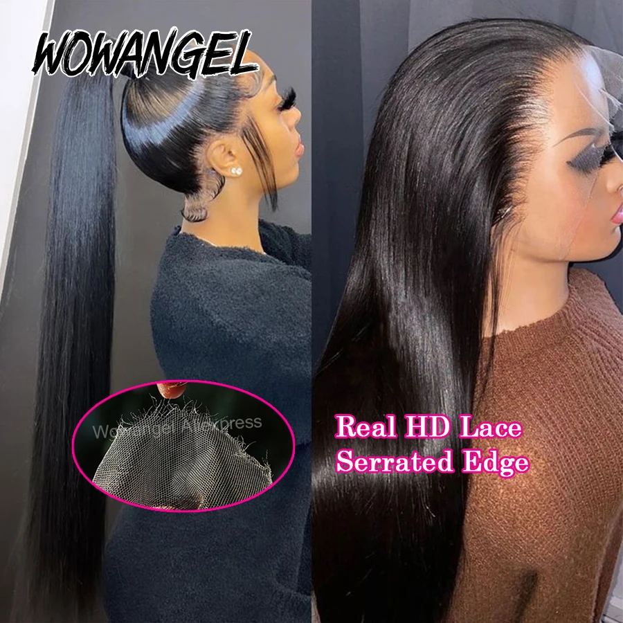 WowAngel 28in 360 HD Lace Front Wigs Straight Full Lace Human Hair Wigs Skins Melted Natural Scalp Remy Brazilian Hair For Women