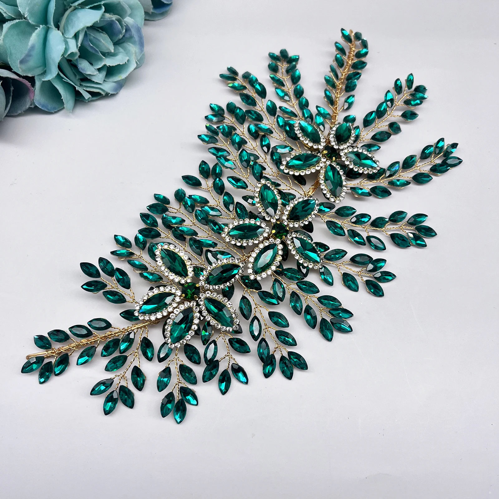 

DZ012 Green Women Head Piece Bridal Crowns Bride Hair Accessories Crystal Wedding Tiara Side Headpiece Ladies Flower Headband