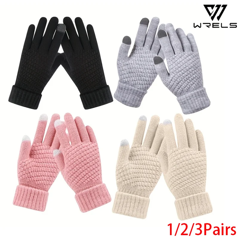 Winter Touch Screen Gloves Windproof Anti Slip Touch Screen Stretch Cycling Mittens Unisex Thermal Knitted Driving Gloves