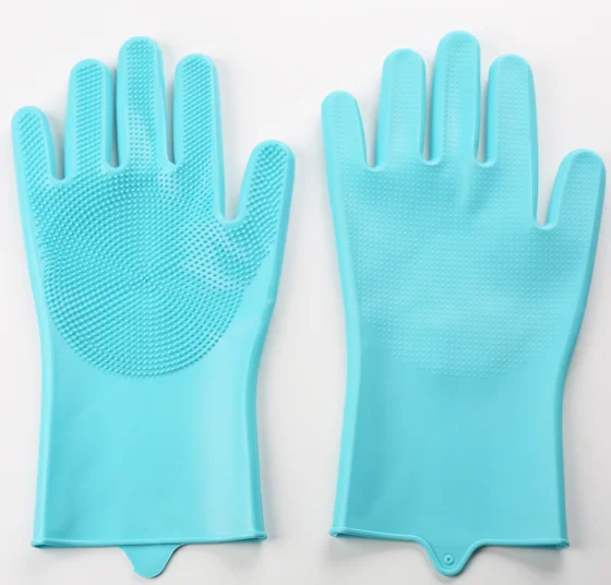 

1 Pair Blue Silicone Dishwashing Gloves for Kitchen Dishwashing Scrubbing Gloves Household Soft Bristles Cleaning Pet Gloves
