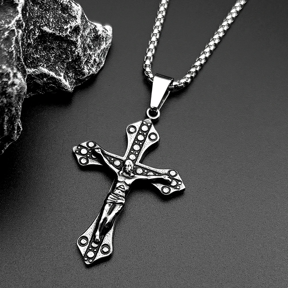 خمر الصليب يسوع المسيح الصليب قلادة للنساء الرجال الفولاذ المقاوم للصدأ الفضة اللون تميمة قلادة القلائد مجوهرات هدية #5