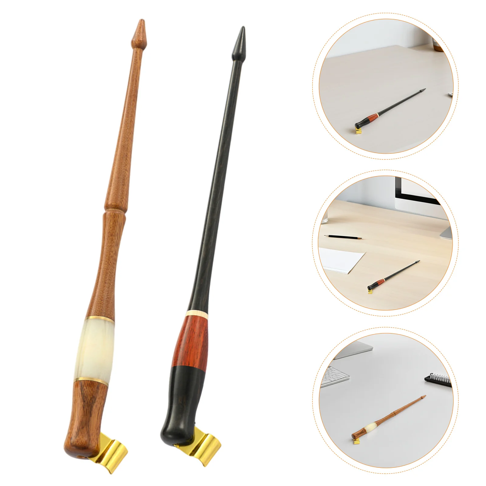 

2pcs Wood Calligraphy Pen Holder Slanted Nib Design for Manga Drawing Adjustable Brass Flange Writing Art Stationery Set