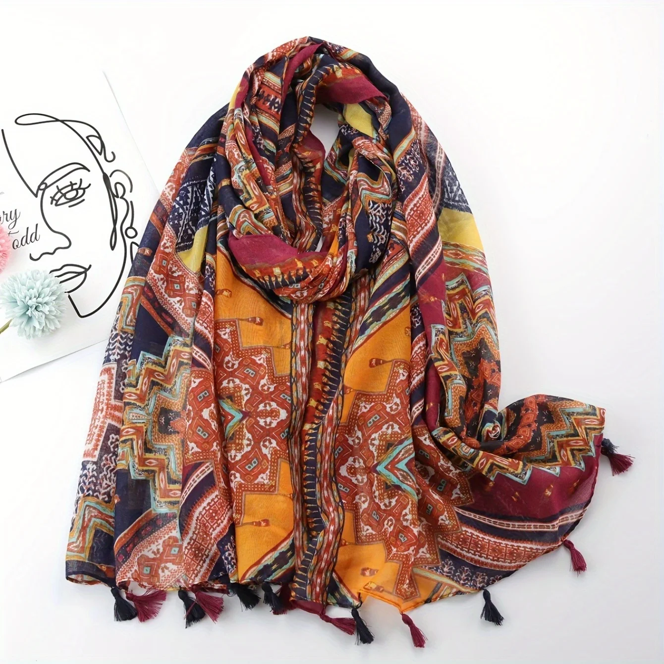 Vintage Floral Print Boho Scarf Shawl Elegant Casual Seaside Beach Scarf Sunscreen Large Wrap