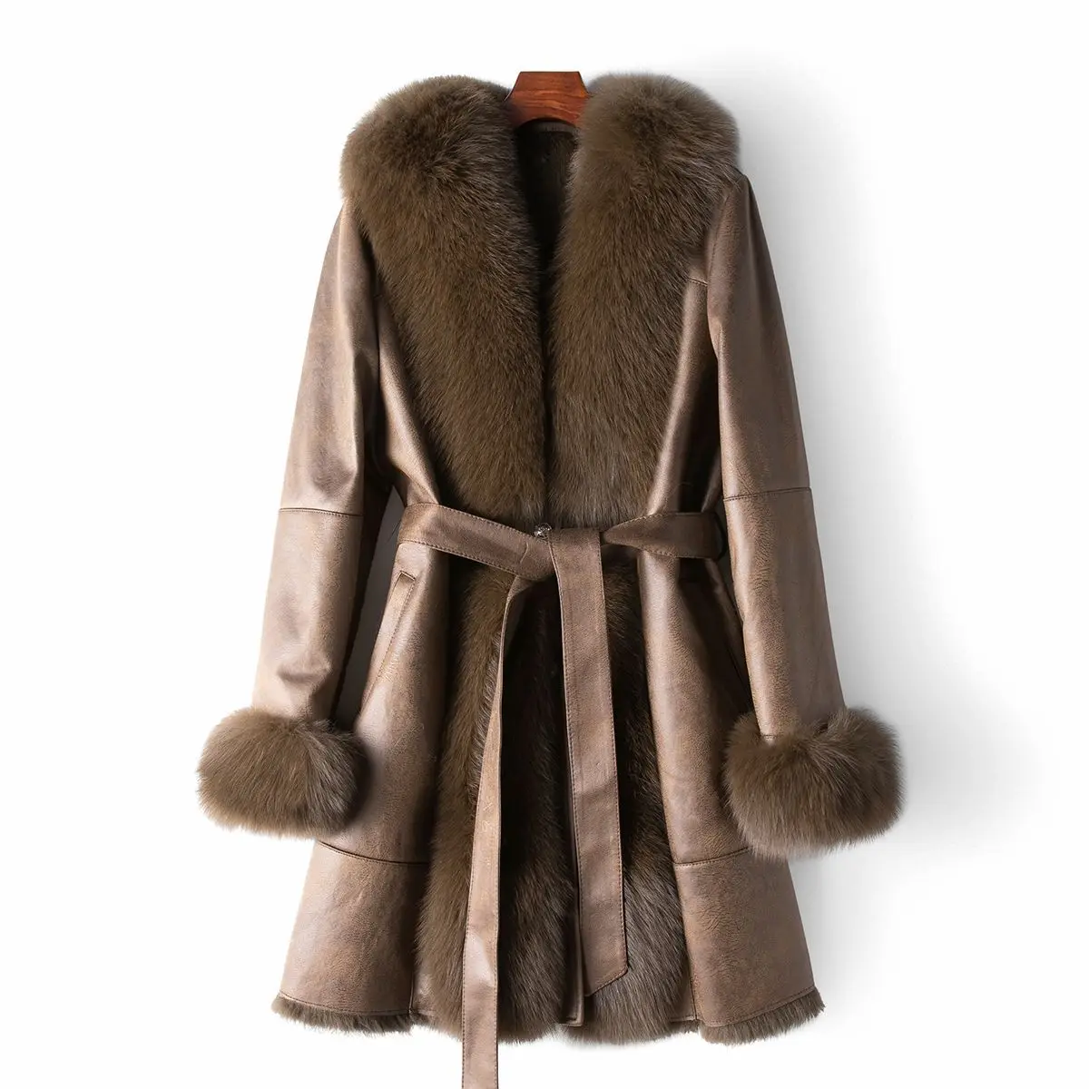 Factory Directly Selling Women High-quality Fox Fur Collar Rabbit Fur Coat Fashion Jacket Winter Long