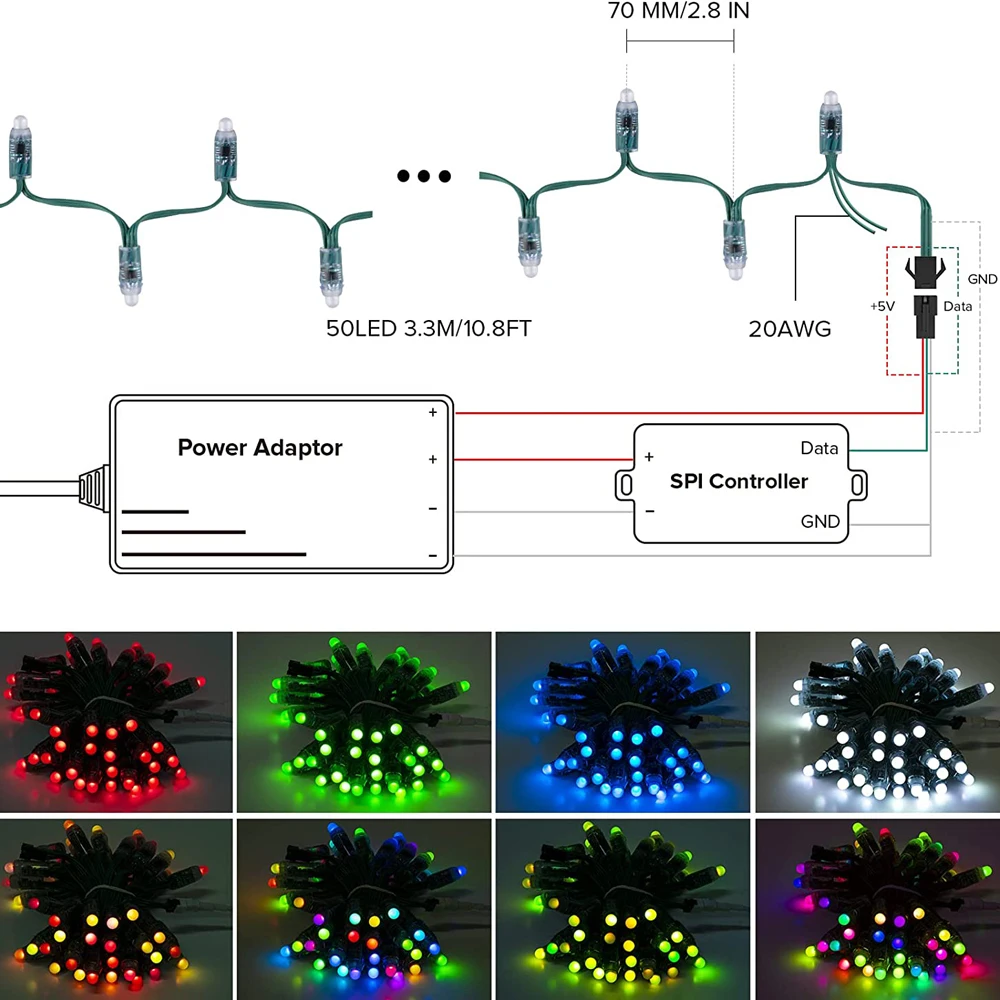 Imagem -03 - Módulo de Pixel Digital Rgb Led Impermeável Ws2811 2811 ic Preto Verde Branco Cristal Fio Rgb Ip68 dc 5v 12v 100 Pcs