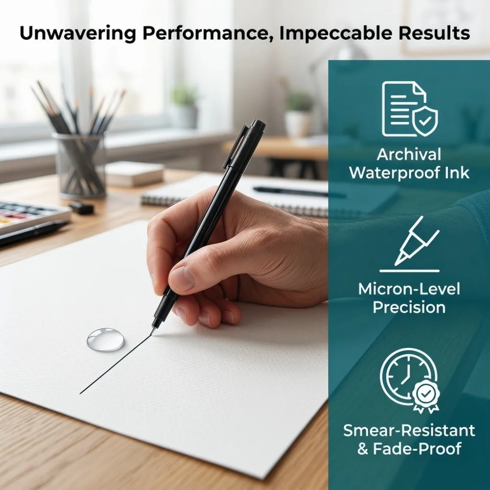 8PCS Waterproof ink formula Micron Waterproof Fineliner Pens Precise micron nib Smooth ink flow Comic Inking Line Pens