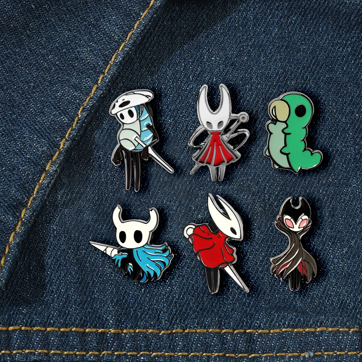 6Pcs/Set Game Hollow Knight Silksong Hornet Enamel Brooch Cute Funny Caterpillar Metal Badge Lapel Pin Jewelry Accessories Gifts