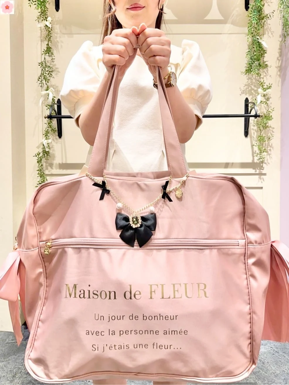 Japanese Style Multi-Color Pink Series Gilding Letters Portable Shoulder Tote Bag Double Ribbon Travel Bag Women Mummy Bags