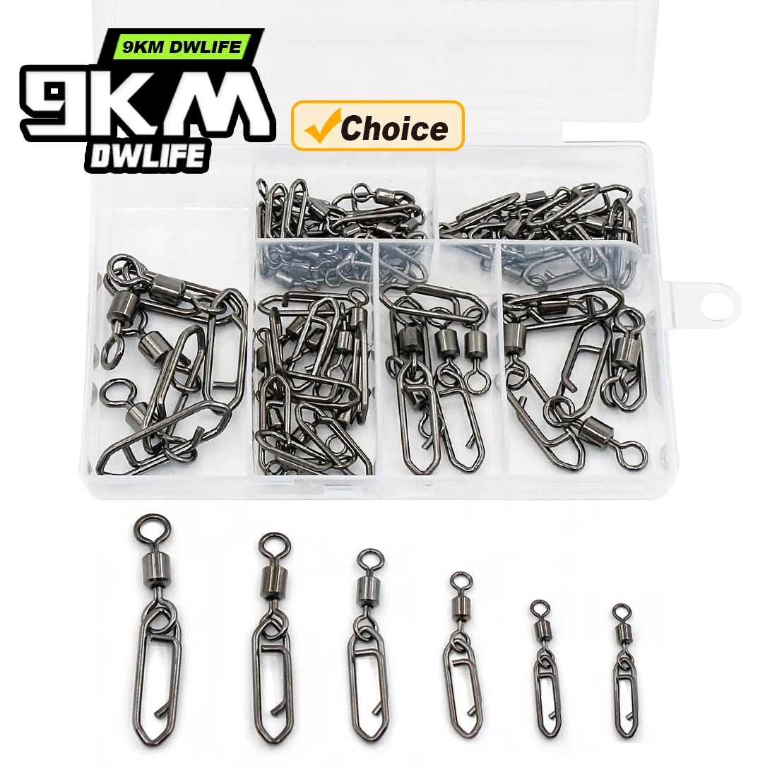 Kit de pressão giratória para pesca, 9km, 50 peças, barril giratório, pressão de aço inoxidável, resistência à corrosão, conector de isca, água salgada