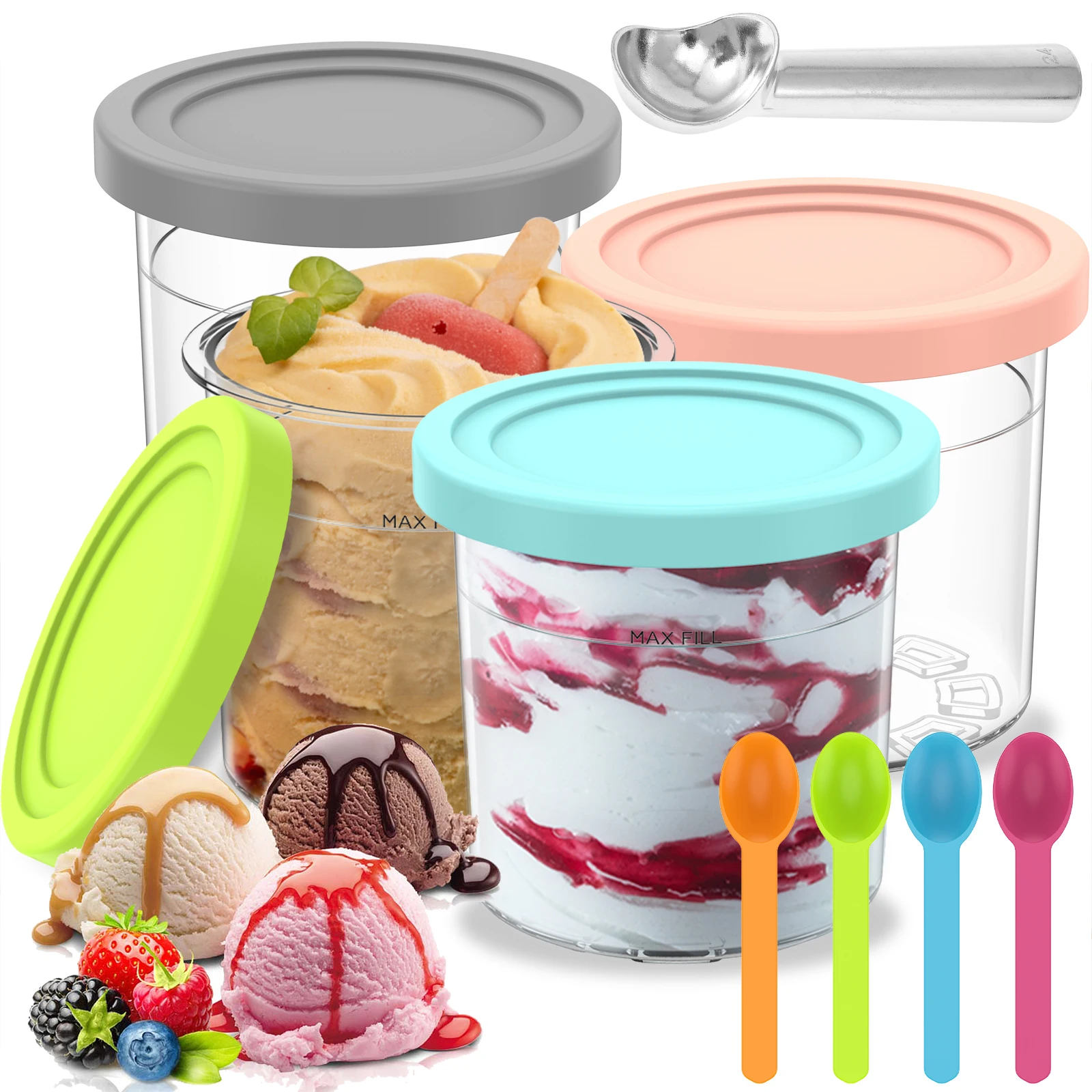 4Pcs Ice Cream Pints Cups For NC300 NC301 Series 16oz Heat Resistance Ice Cream Maker Replacements Storage Jar With Sealing Lids
