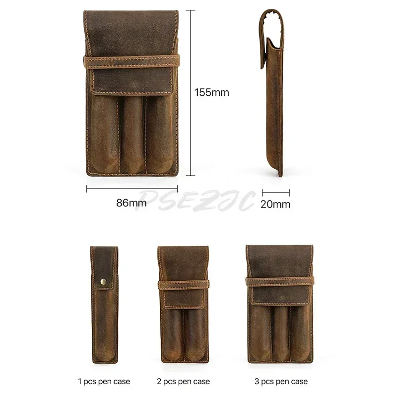 Handmade Cowhide Pen Holder Vintage Horsehide Pen Case Can Hold 1-3 Fountain Pens Personalized Creative Student Pen Case