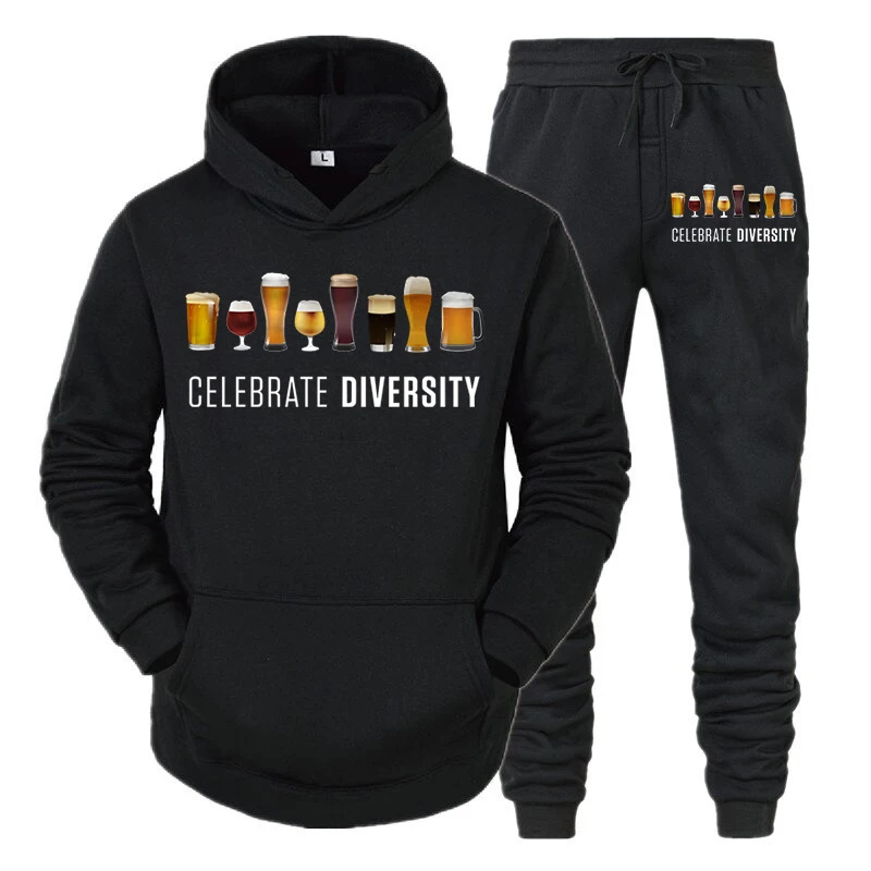 

2024 New Men's "CELEBRATE DIVERSITY Beer" Sportwear Set Funny Beer Lover Long Sleeve Hoodies+Pant Suit Loose Sweatshirts Outfit