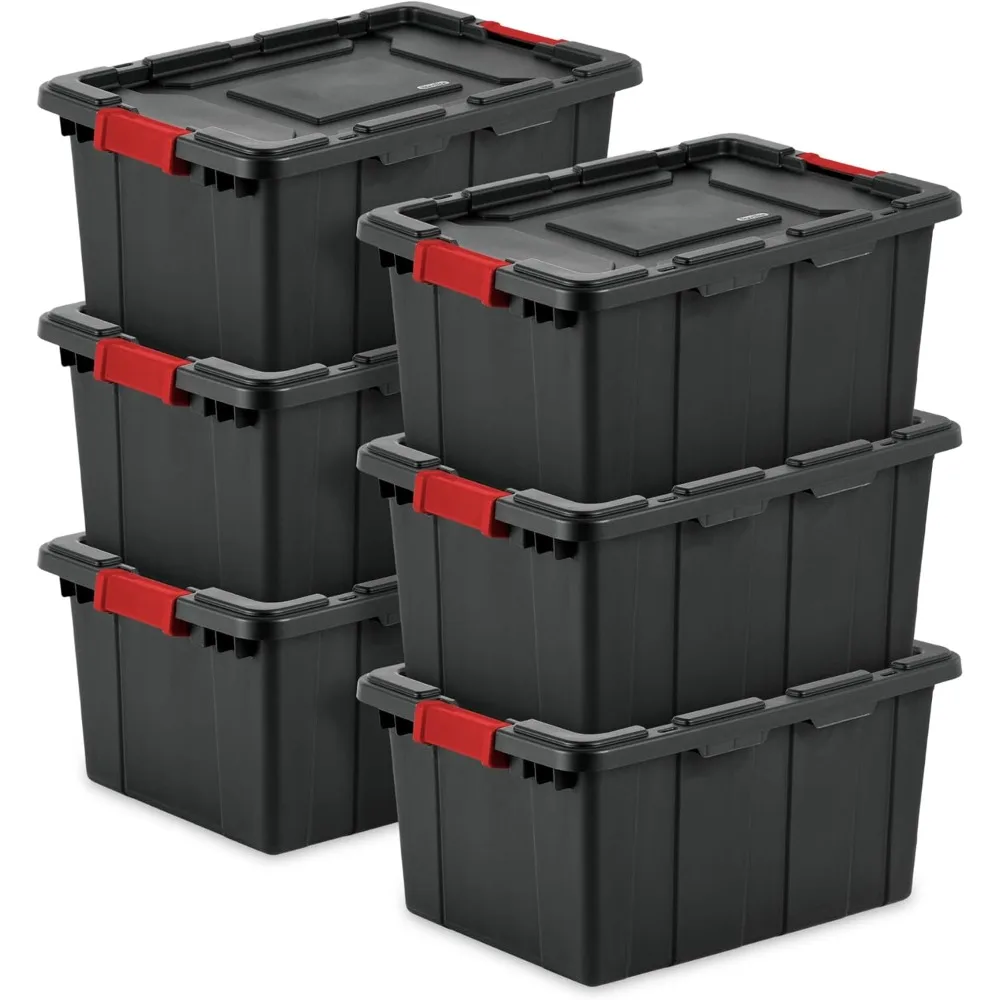 

6-Pack Industrial Tote, Plastic Storage Bins with Lids, 15 Gallon, Black - Heavy-Duty Organizing Containers for Closet,