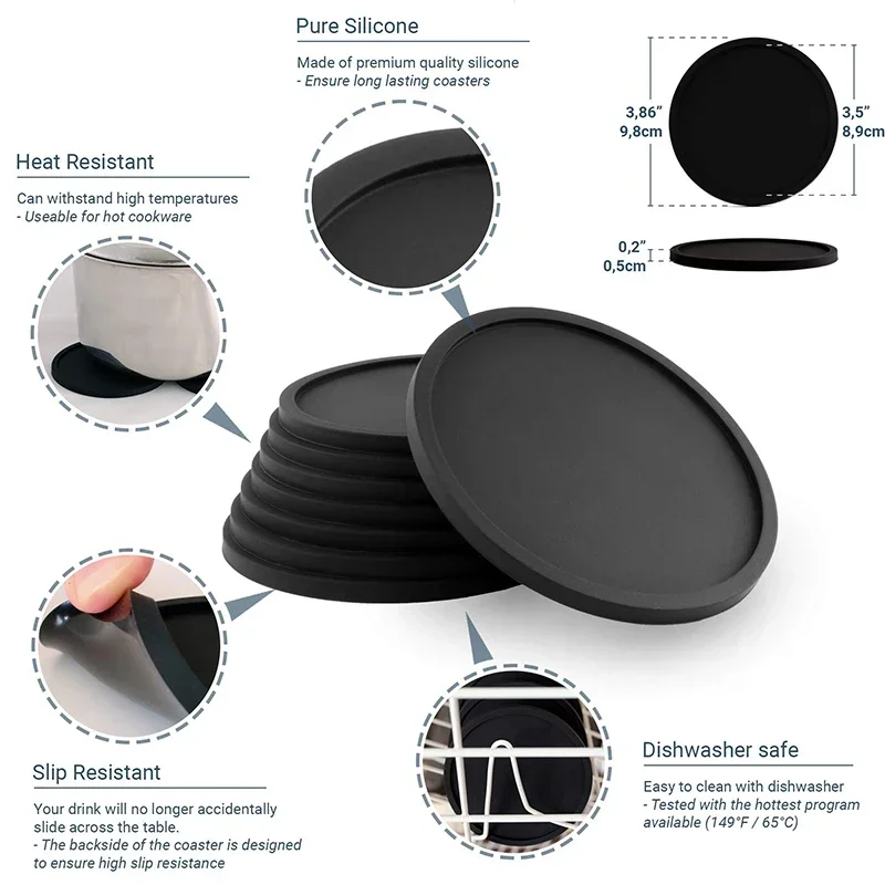 Silicone Insulation Coffee Mat Non-slip Heat Resistant Placemat Tray Drink Glass Coaster Cushion Durable Round Soft Cup Coasters