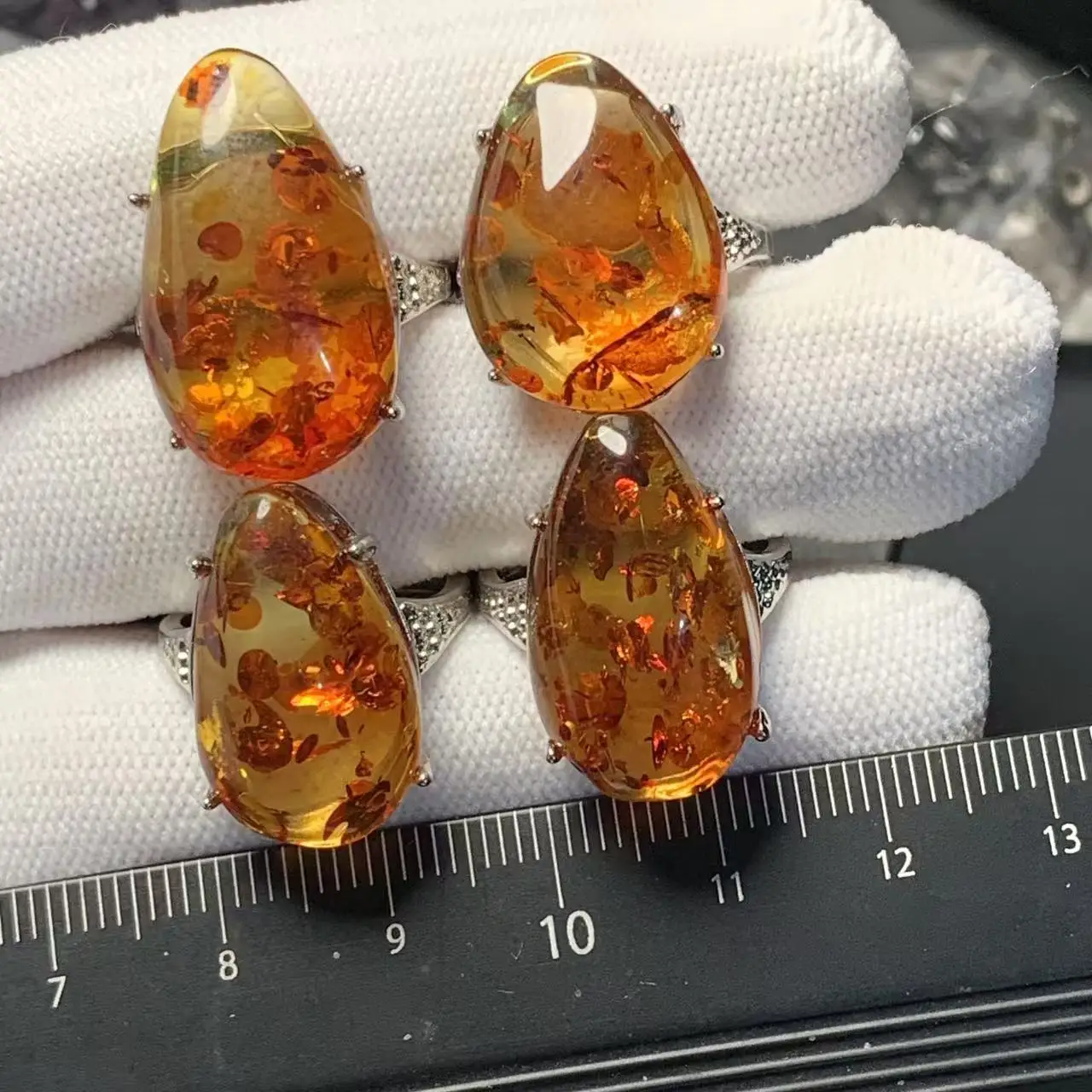 DROP Natural Flower Amber Ring Adjustable Female Ring Jewelry for Women Gift Wholesale High Quality Vintage Fine