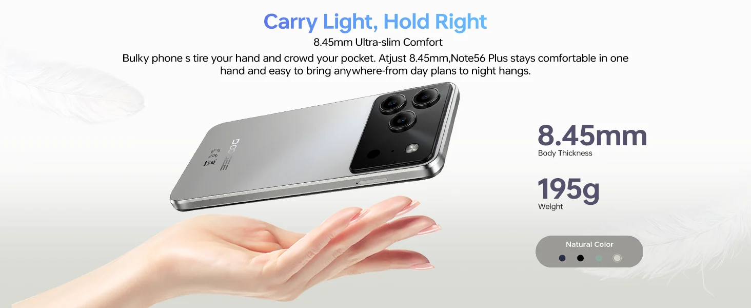 DOOGEE Note56 Plus entsperrtes Android 16 Handy, 48 GB + 256 GB/2 TB TF Erweiterung, 6,5 Zoll HD+ 90 Hz Display, 6150 mAh