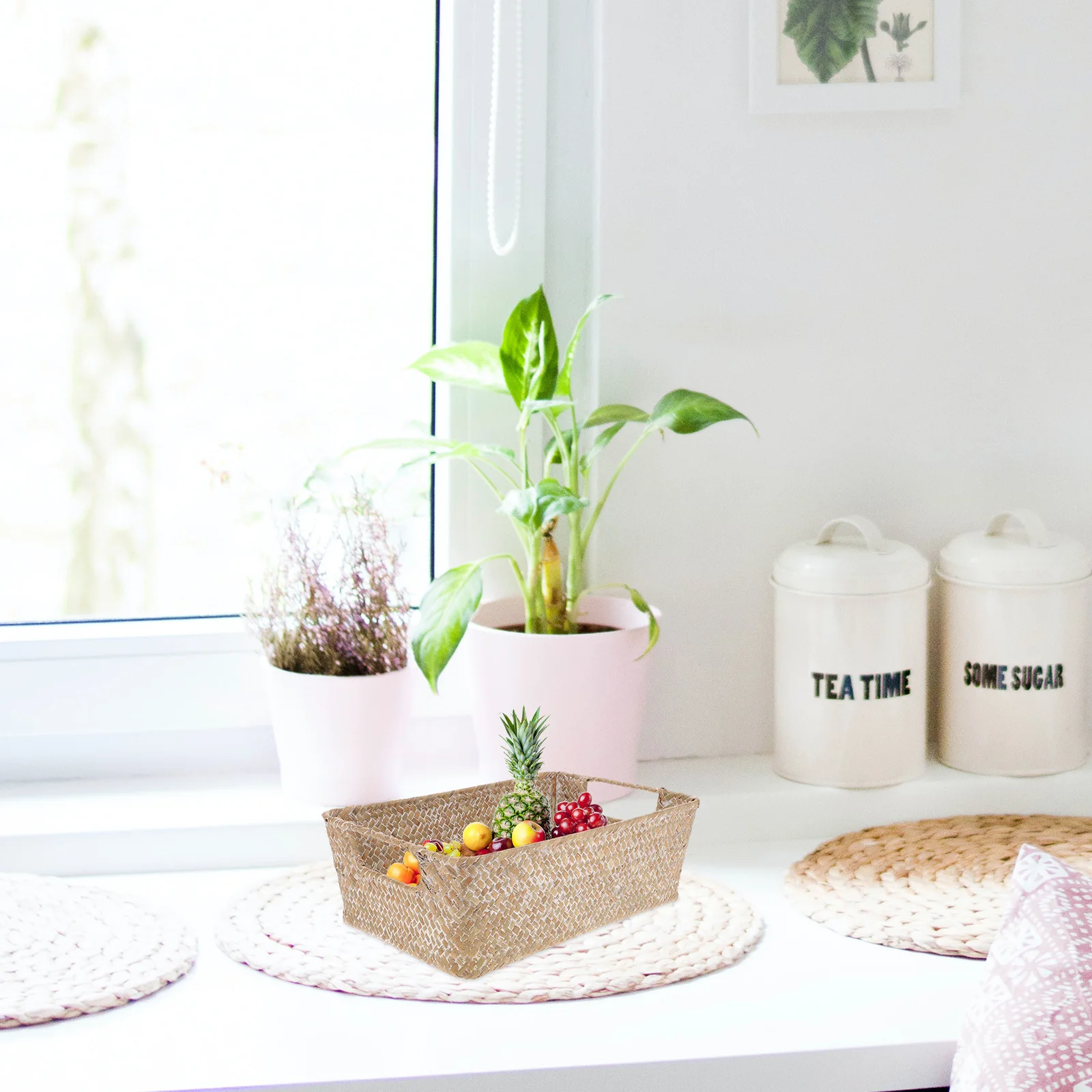 Cestino per il pane intrecciato a mano Cestino portaoggetti multifunzione Contenitore per snack per frutta per la casa Fornitura da tavolo resistente all'usura