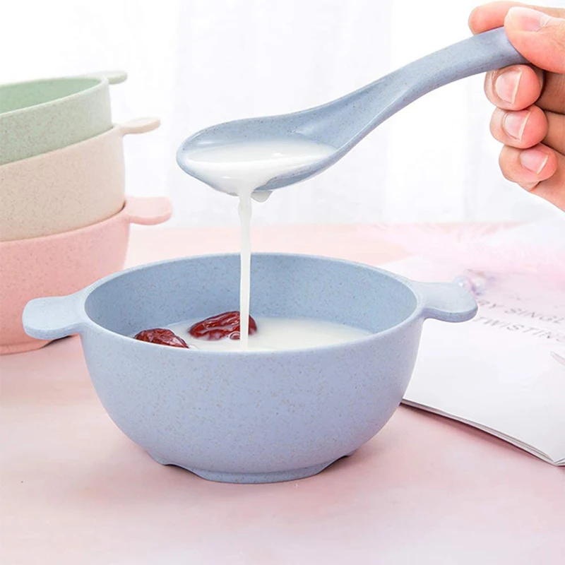 LMETJMA 4 قطعة القمح القش ملعقة العشاء ملاعق المحمولة الحبوب شوربة ملعقة قابلة لإعادة الاستخدام متعدد الألوان خفيفة الوزن دائم ملعقة JT93 #4