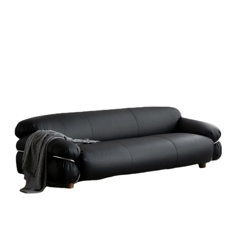 

Italian Vintage Light Luxury Leather Sofa Set Foshan Furniture's Authentic Cowhide Straight Row Minimalist Style for Living Room