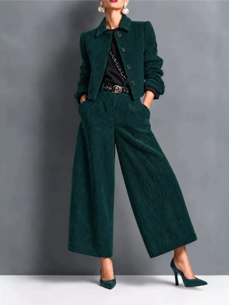 Women's Plaid Long Sleeved Short Jacket Loose Pants 2-piece Set 2026 Autumn And Winter Casual Fashion Lapel Slim Fit Set Female