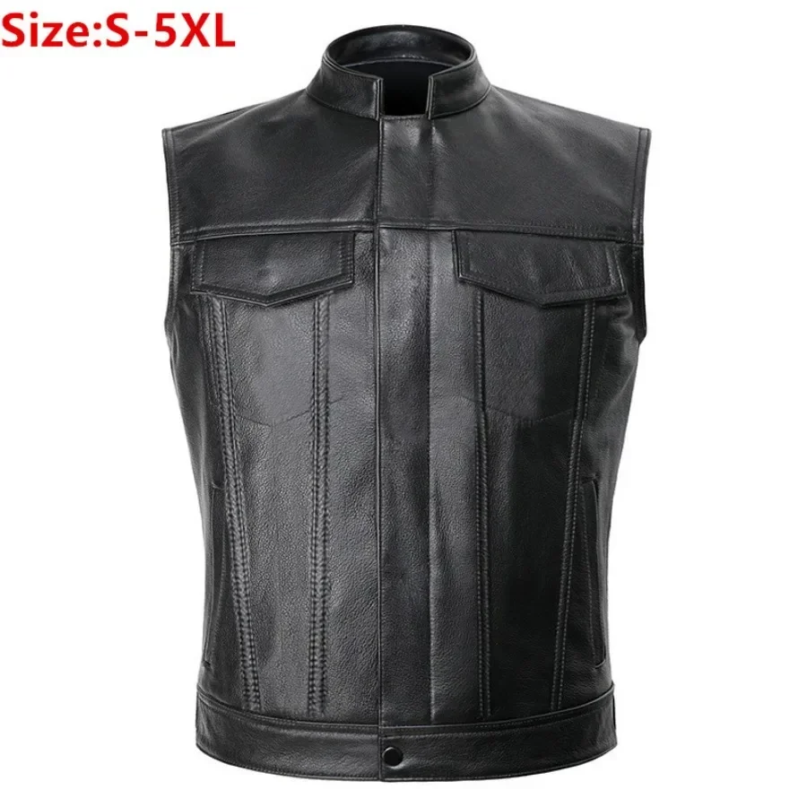 New Men's PU Leather Vest Black Zip Motorcycle Waistcoat Stand Collar Sleeveless Jacket Coats Fashion Retro Casual Vests for Men