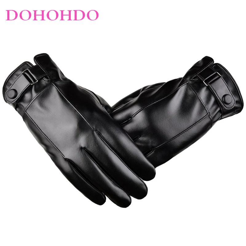 

New Winter Gloves Men Touch Screen Thickened Warm Windproof Cold Driving Motorcycle Leather Gloves Black Gloves Guantes Invierno