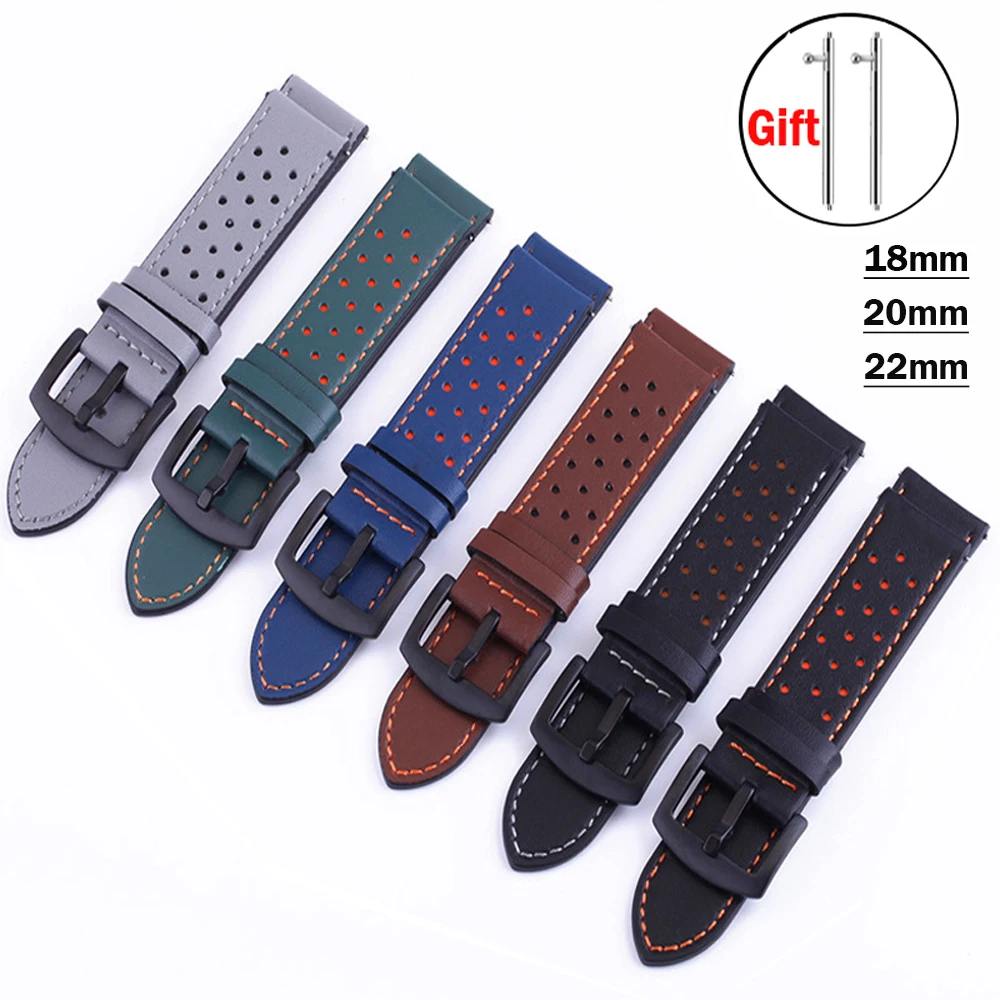 Leather Band for Samsung galaxy watch 6 strap 5/pro/4-6 Classic/Active 2 20/22mm Genuine bracelet Huawei gt Amazfit gts-gtr-3-2e