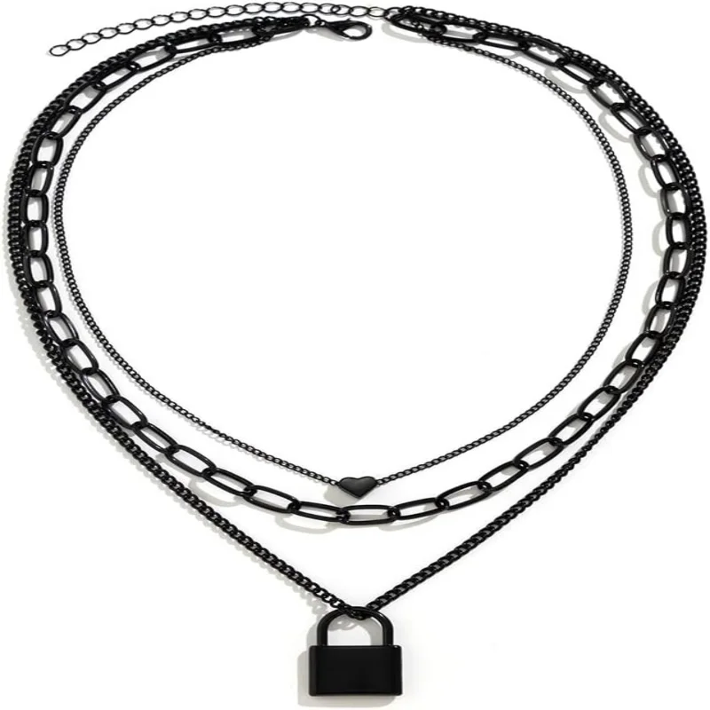 

Elevate your style with this trendy, stylish black grunge heart pendant choker. This edgy multi-layer necklace features stacked