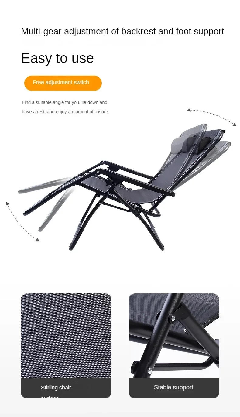 Outdoor Camping Beach Chair Office Lunch Zero Gravity Folding Lounge Chair Garden Balcony Chair image 6