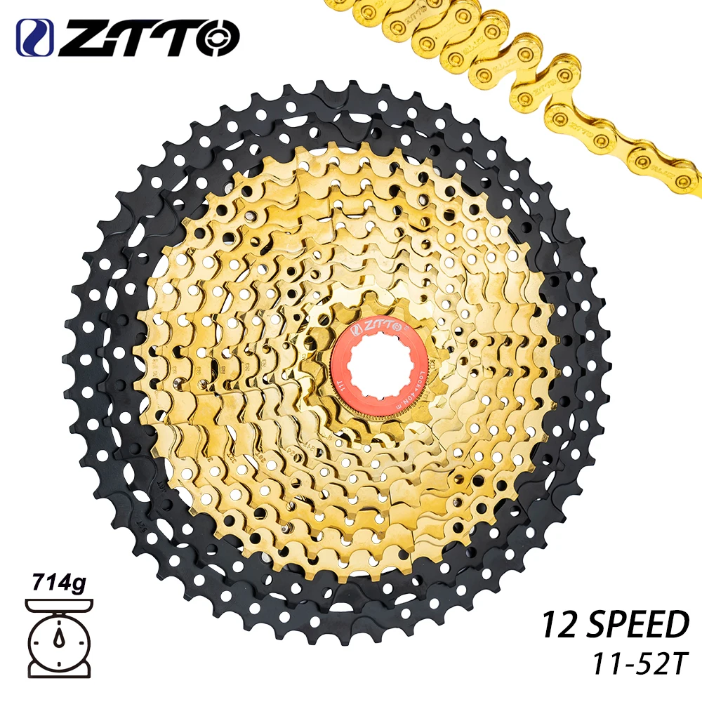 ZTTO MTB Bike 12 Speed 11-52T Cassette 12S 52T 12V K7 Black-Gold Steel Freewheel Sprocket 12S Chain For HG Hub m9100 GX EAGLE