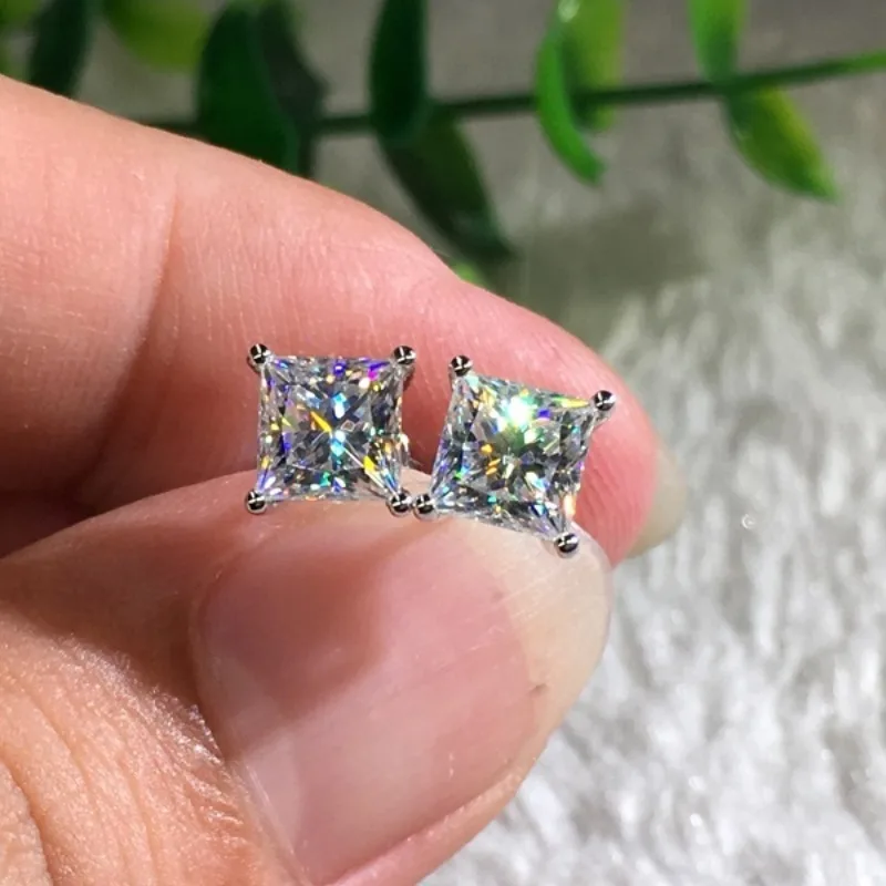 Minimalism 5/6/8MM Rainbow CZ Stone Sqaure Stud Earrings for Women Dainty Silver Color Stackable Ear Bone Studs Girls Jewelry