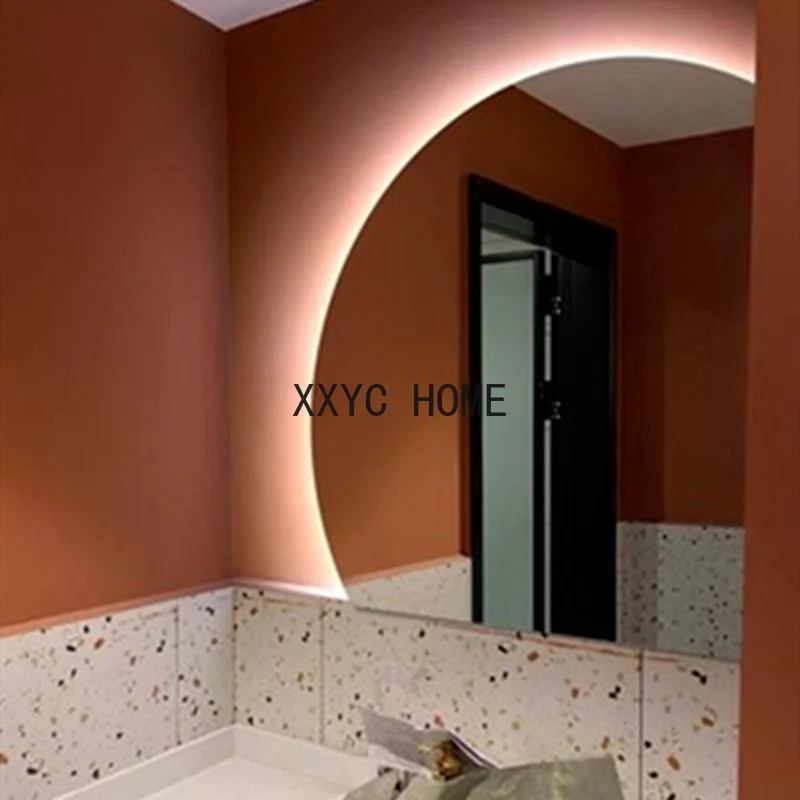 Specchio da bagno intelligente specchio da appendere a parete semicerchio per trucco irregolare LED illuminato camera da letto Espejo Con Luz