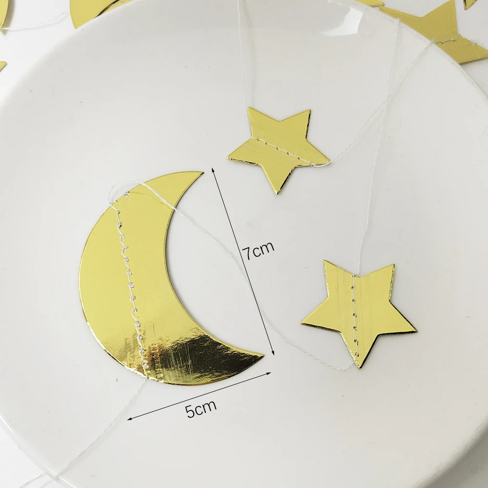 Ramadan-Papierbanner, Dekor, Eid Mubarak, hängende Dekoration, Glitzer, Gold, Blau, Mond, Stern, Papierschnur, Girlande, Ramadan-Dekor 2026 – Detail 7