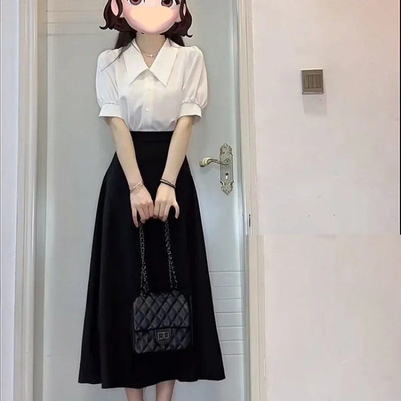 White Shirt+black Skirt Elegant Women's Two-piece Set Women's Summer Korean Version Women's Set