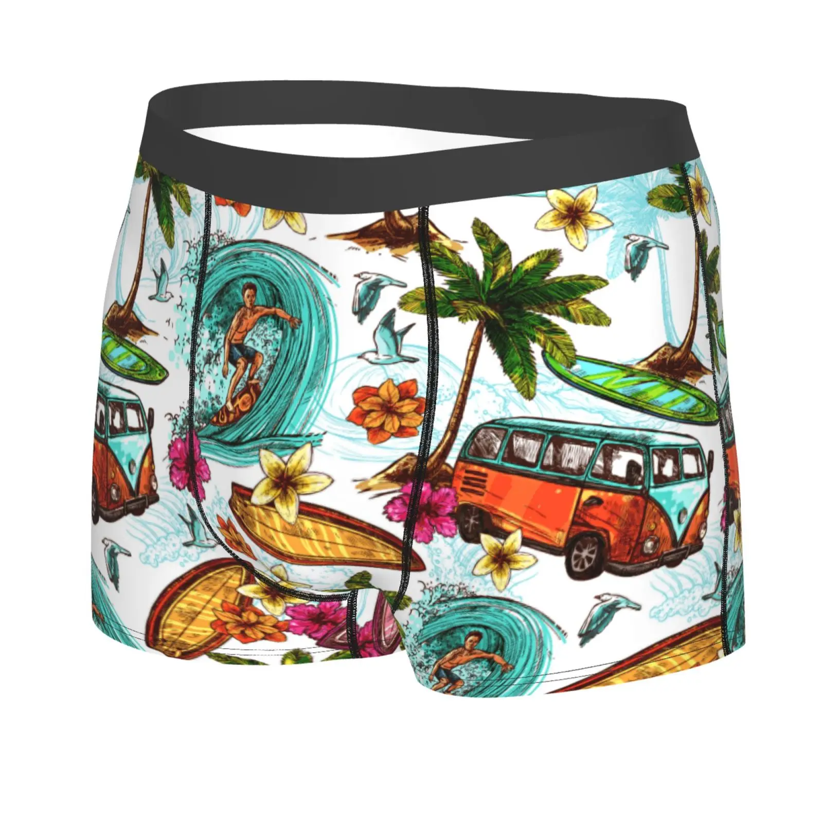 Casual Hawaiian Vacation Print Men's Breathable Boxer Briefs Comfort Soft Stretch Underwear Trunks with Bulge Pouch for Men Boys