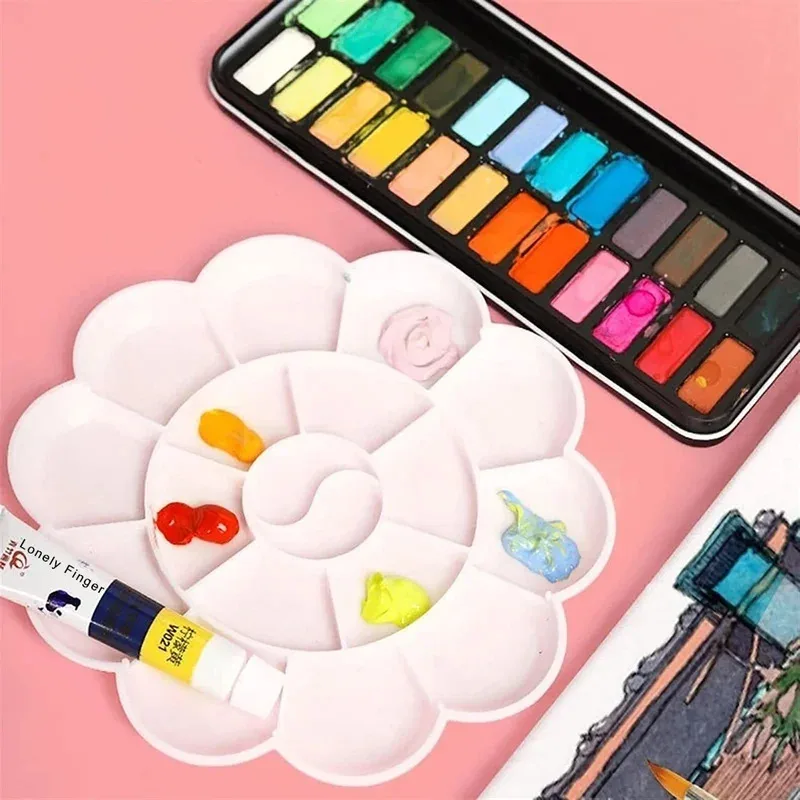 

Flower Shaped Paint Pallet (1/6PCS) - 18 Wells Plastic Tray, Reusable for Artists' Acrylic Watercolor Oil