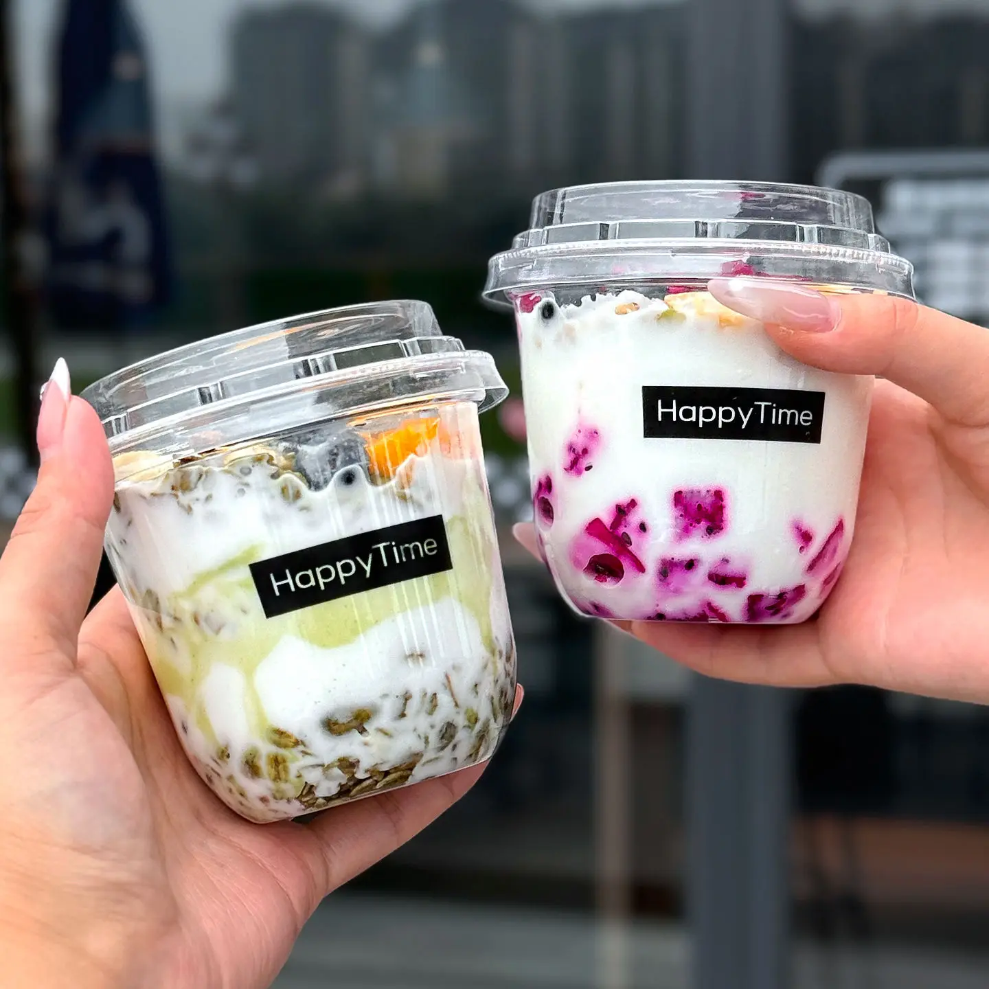 LMM disposable double-skin milk pudding cup transparent yogurt cup with lid special bowl 350ml