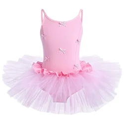 Kids Girls Ballet Dance Dress Camisole Bowknot Gymnastics Leotard Tutu Skirt Ballerina Dancewear Children Performance Costumes