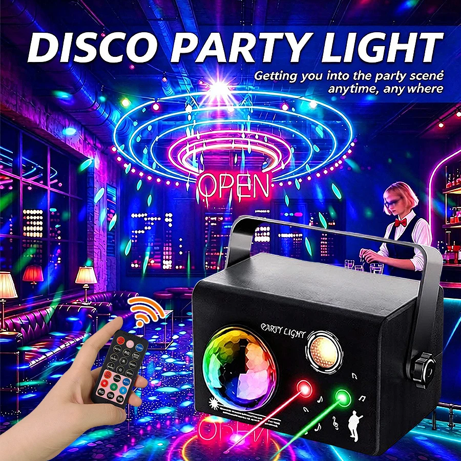 1PC Mountable 2-in-1 Disco Laser Light Multi-Pattern Multi-Mode Strobe USB Remote Stage Ambient Light for Holiday Party Decor