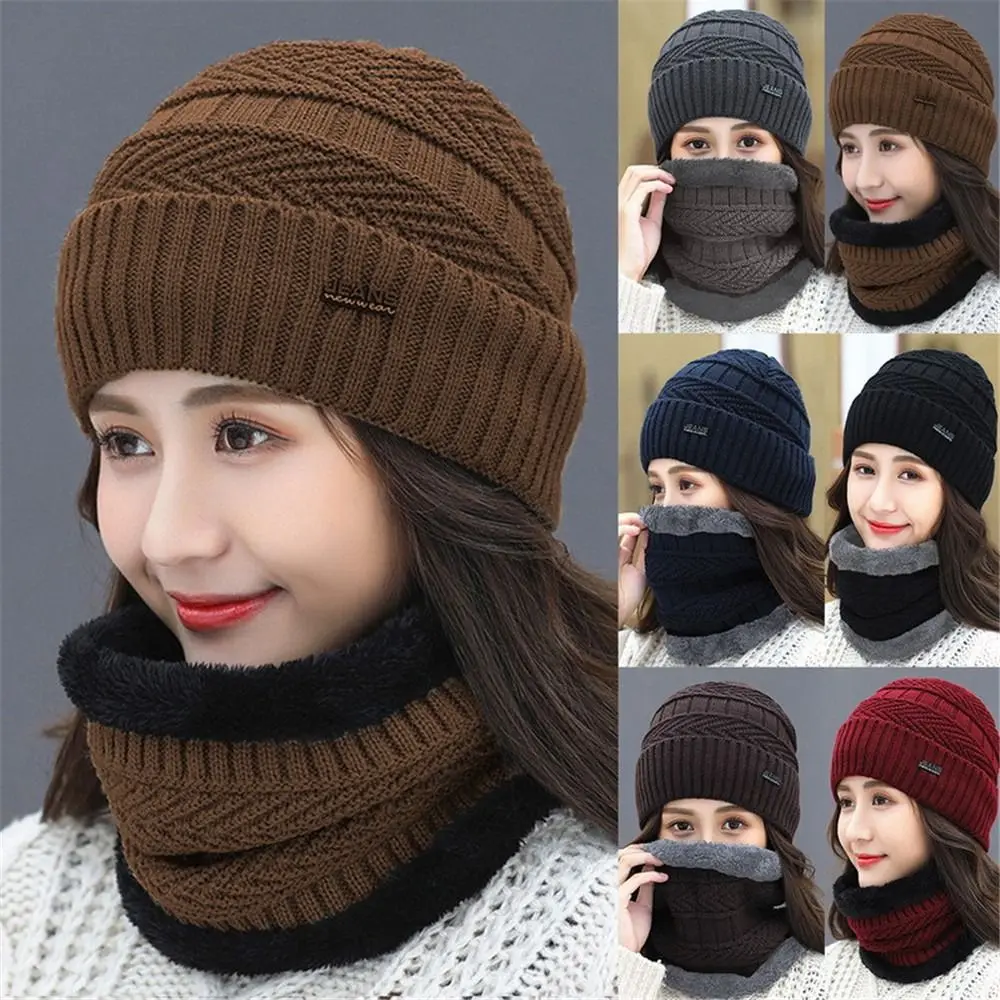 Men Women Thermal Soft Beanie Hat Scarf Knitted Hat Balaclava Neck Scarf Cap