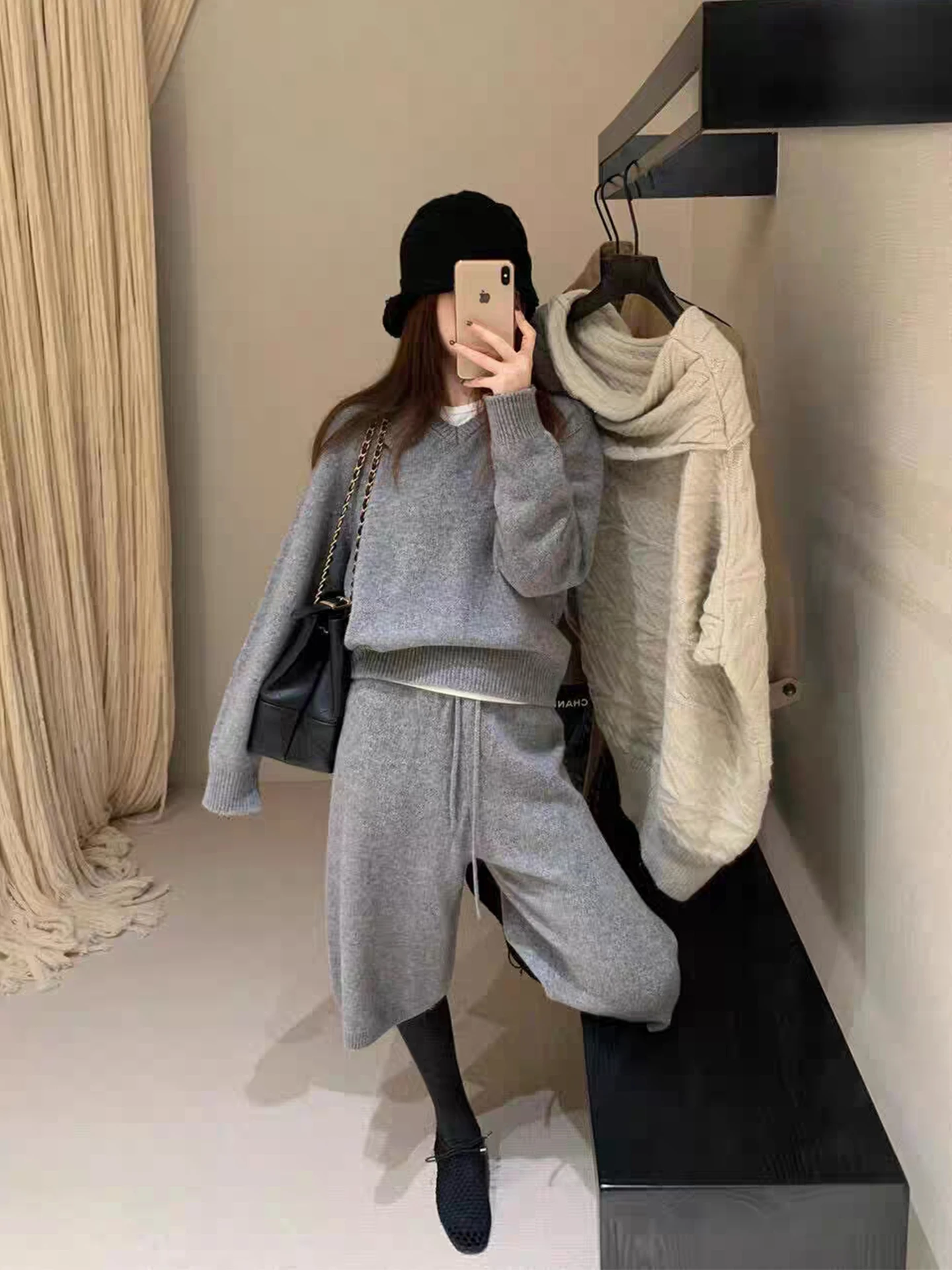 Loose Knitted Set Women's Lazy Style Overhead Sweater High Waist Wide Leg Pants Seven-Footed Two-Piece Autumn Winter Outfit