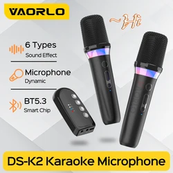 VAORLO DS-K2 Bluetooth 5.3 Wireless Dynamic Handheld Microphones RGB Light DSP Mixer System Professional Mic For Karaoke Party