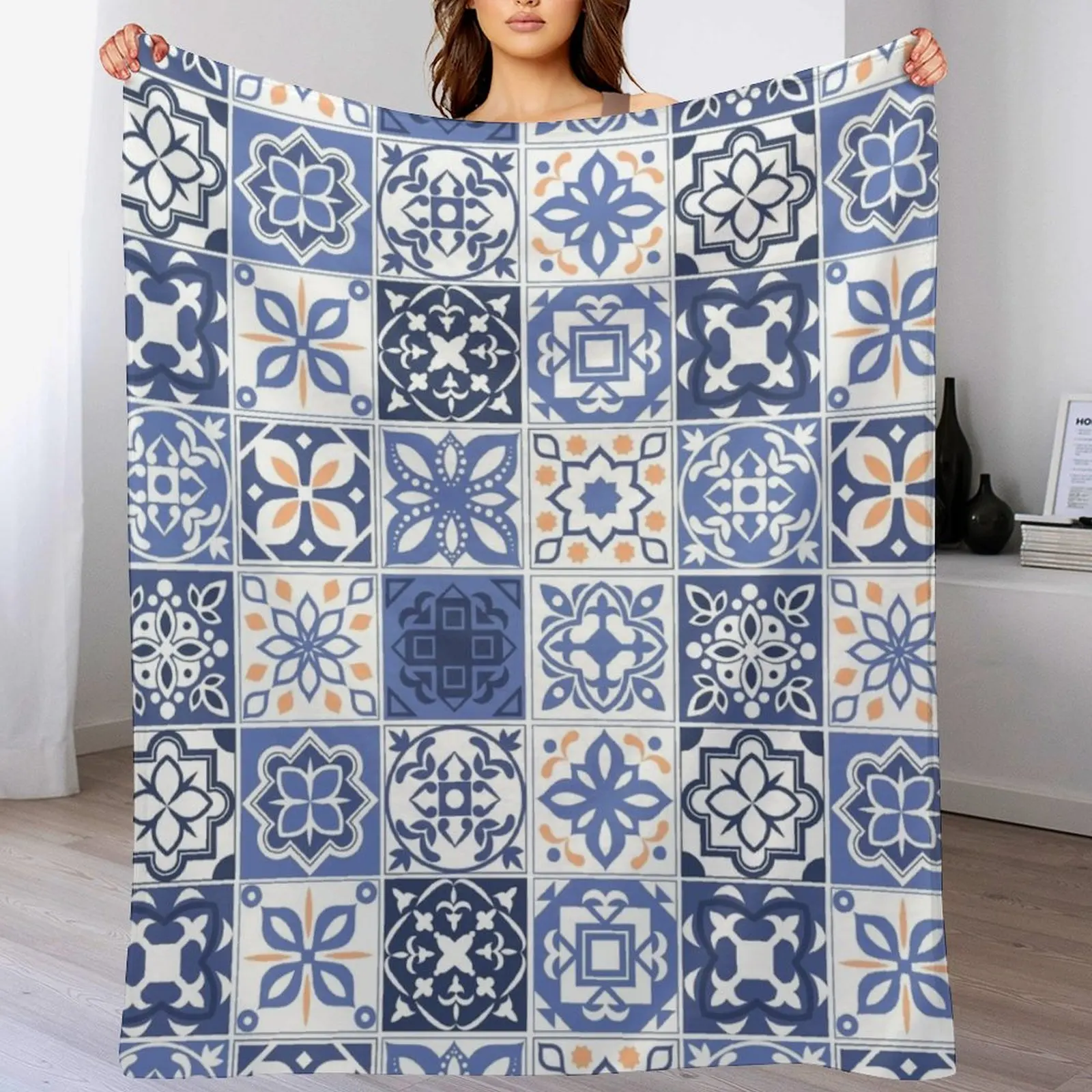 

Blue Portuguese Tile Throw Blanket Decorative Sofa Weighted for winter Beach Blankets