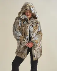 Women's New Faux fur coat with hood Mid-length Suitable for multiple scenarios fall and winter faux fox fur coat