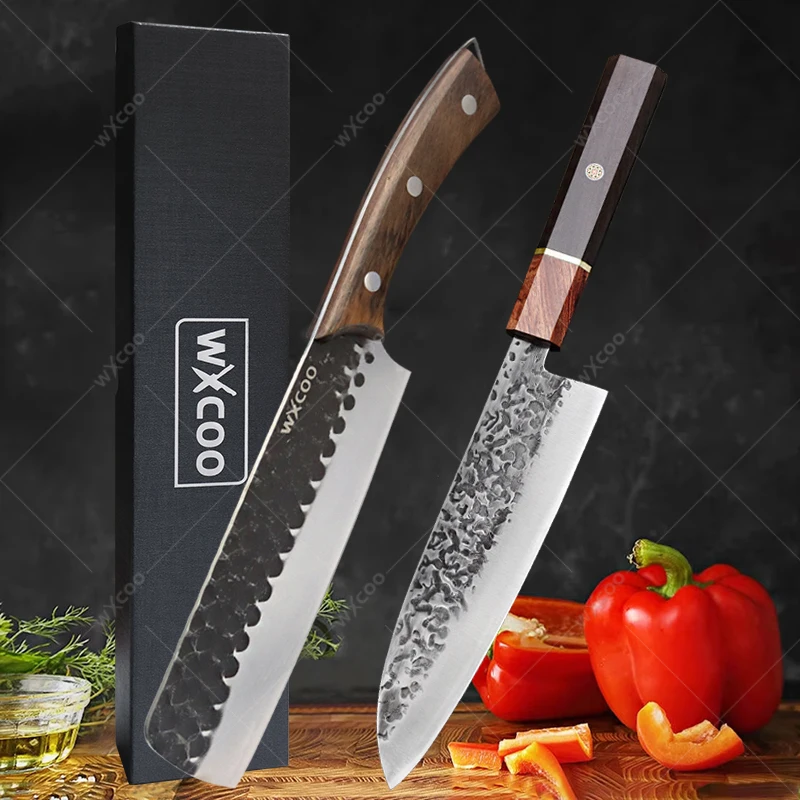 WXCOO Hammer Pattern Slicing Knife Stainless Steel Forged Meat Cleaver Professional Chef Knife Kitchen Knife Cutting Meat