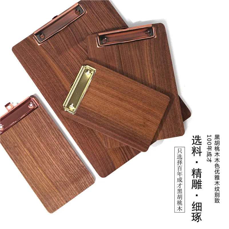 

​ Доска для зажимов из массива черного ореха премиум-класса формата А4 — прочный держатель меню для поверхности письма в кафе и ресторане с канцелярскими принадлежностями