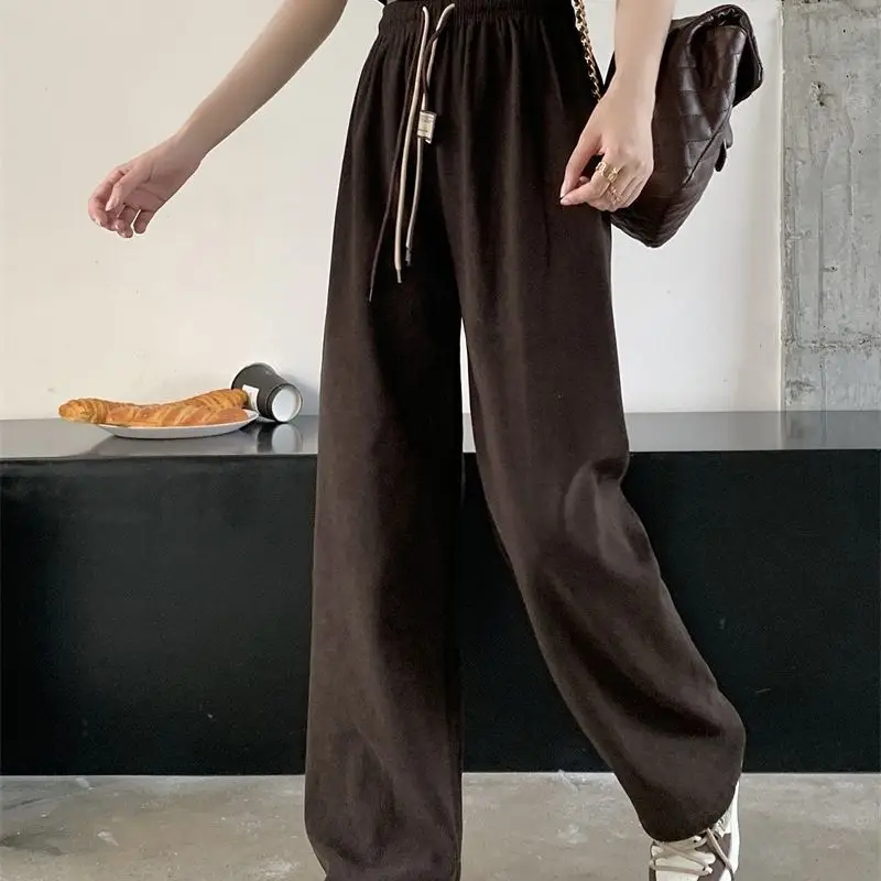 High Waist Corduroy Wide Leg Pant Women's Drawstring Loose Pajama Pants Fashion Sleepwear Trousers Outside Wear Pantalones